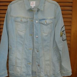 Lularoe Jeans Jacket with embroidered eagle.
